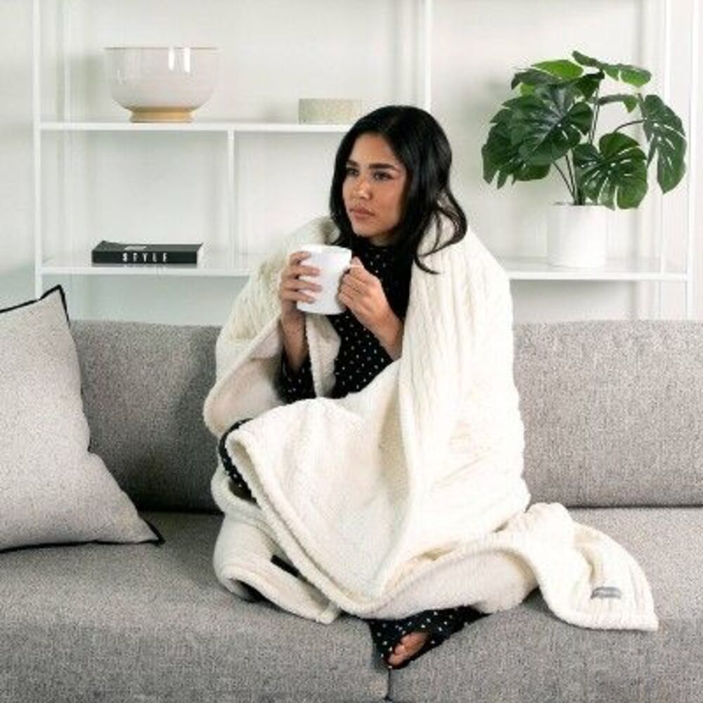 Open Box - Brookstone -  Heated Coziest Decorative Throw Blanket Ivory